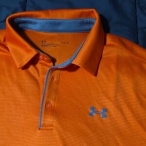 Under Armour Men's Bright Orange Polo with Gray Accents